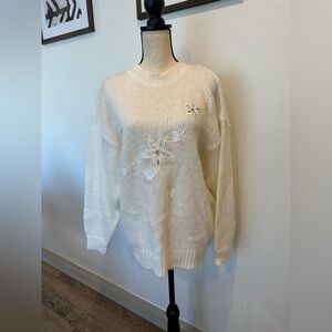 Here’s  a hug, cream, vintage sweater, net with floral pattern crew neck SZ XL